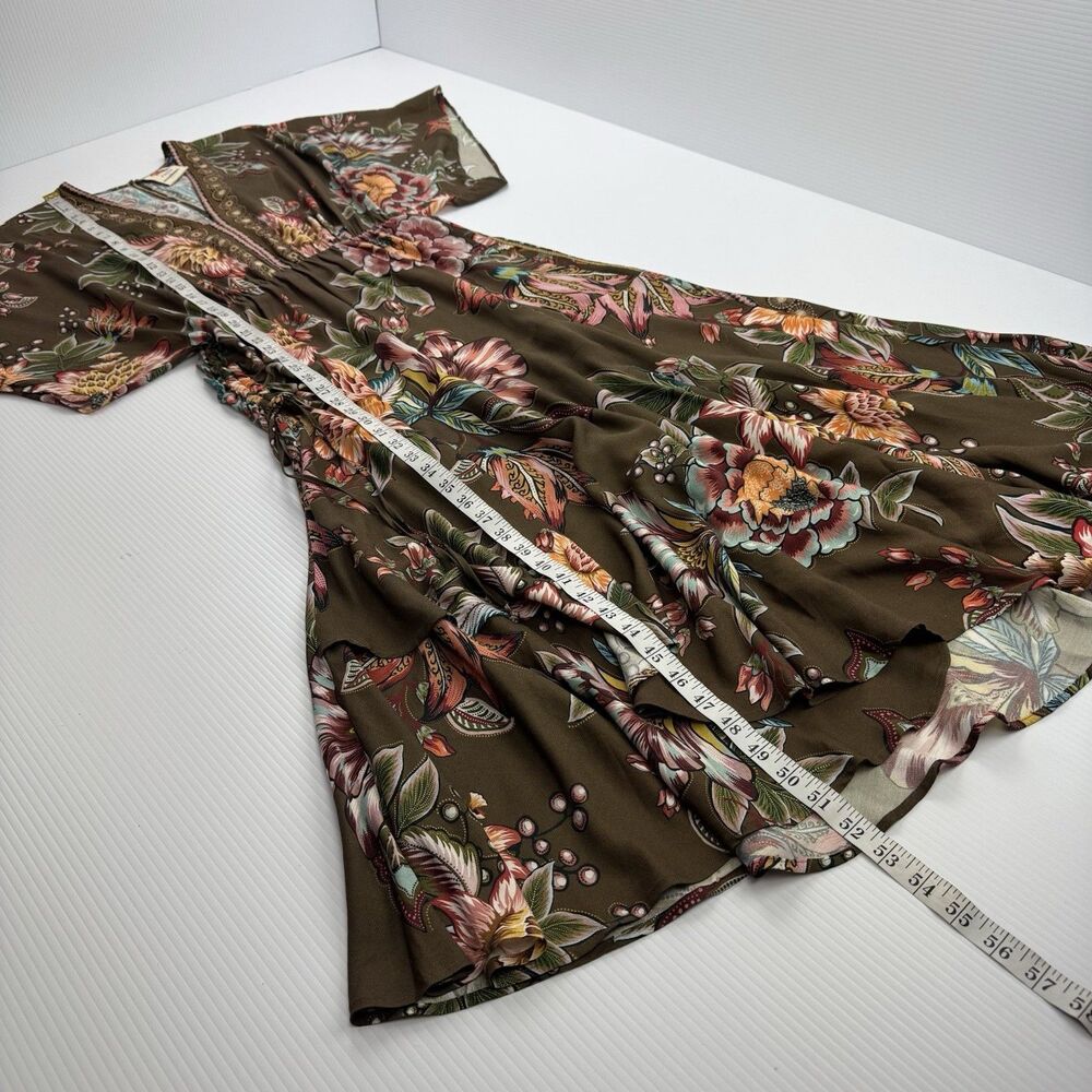 Farm Rio Anthropologie Valentina Floral Maxi Dress M Brown Boho Kimono Sleeve - Picture 11 of 14